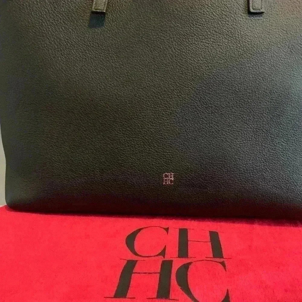 CAROLINA HERRERA RED LEATHER SHOPPER TOTE HANDBAG - Picture 2 of 16